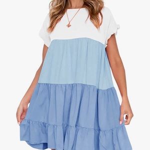Woman's Boho Babydoll Tiered Dress Ruffle Sleeve Oversized Medium